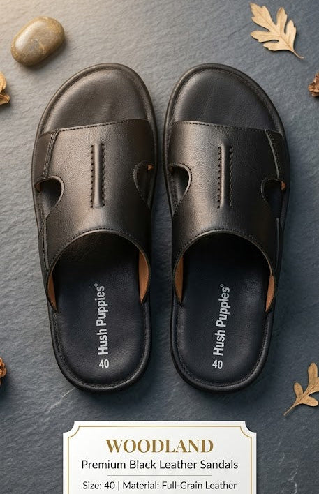 🌟 Woodland Premium Full-Grain Leather Black Sandals 🌟 (বিলাসবহুল আরাম ও আভিজাত্যের নিখুঁত সংমিশ্রণ)