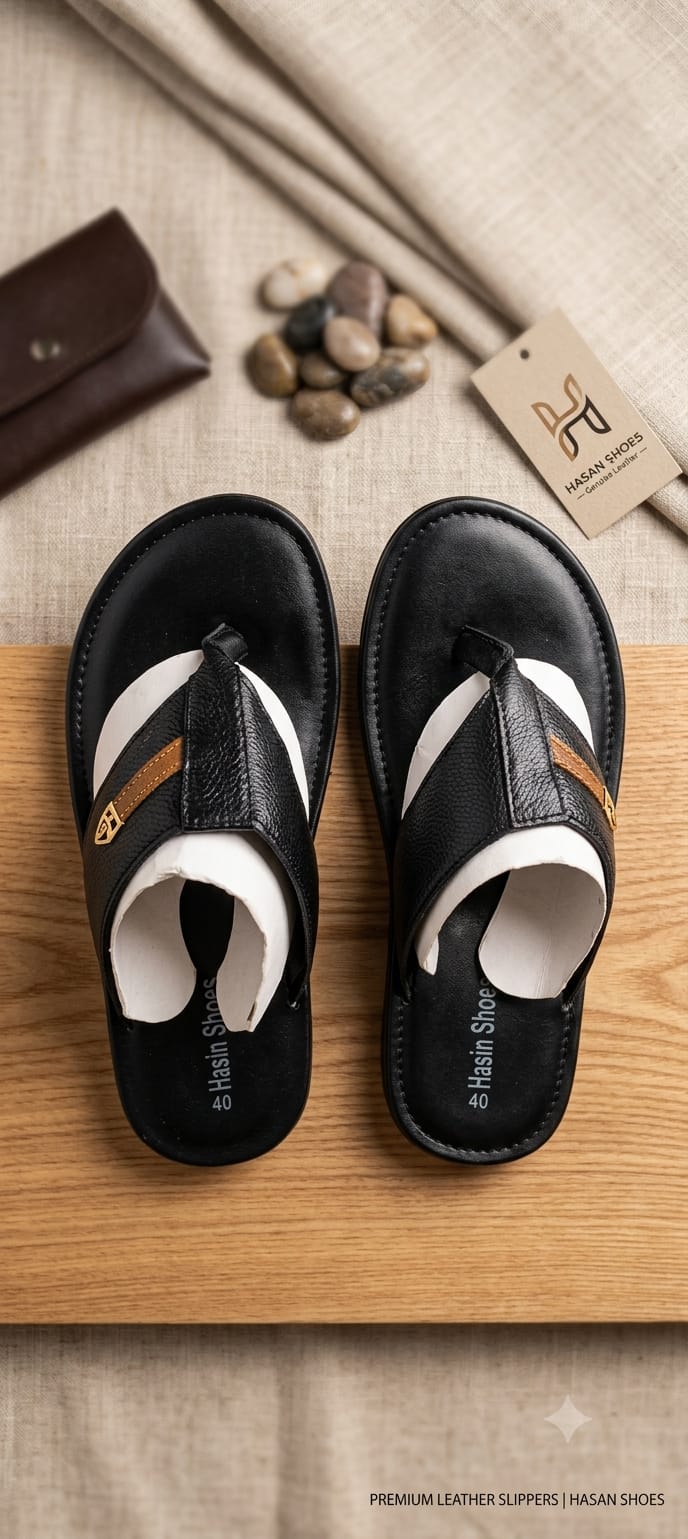 🌟 Hasin Shoes Premium Genuine Leather Comfort Slippers 🌟 (আভিজাত্য ও স্থায়িত্বের নিখুঁত সংমিশ্রণ)