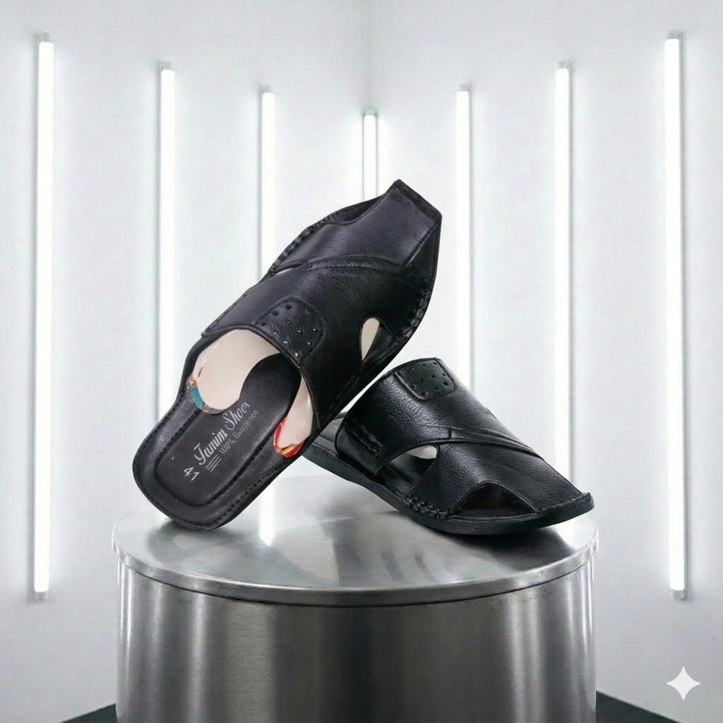 ✨  Classic Black Ethnic Peshawari Slippers ✨ (ঐতিহ্য ও আধুনিকতার এক অনবদ্য সংমিশ্রণ)
